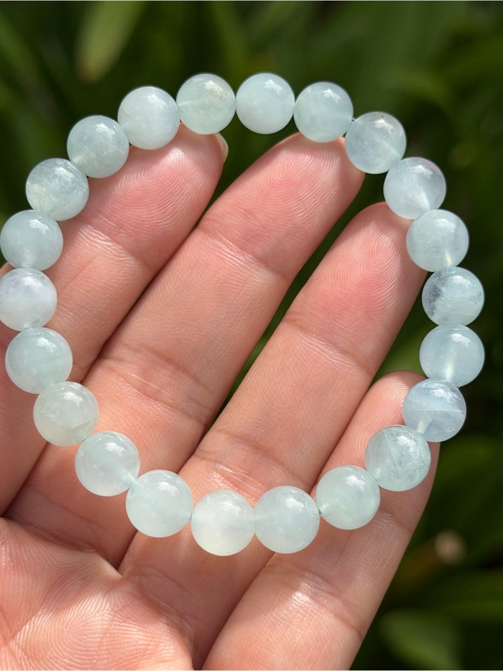 Aqua Jade Beaded Stretch Bracelet - Elegant Pale Green Gemstone Palo